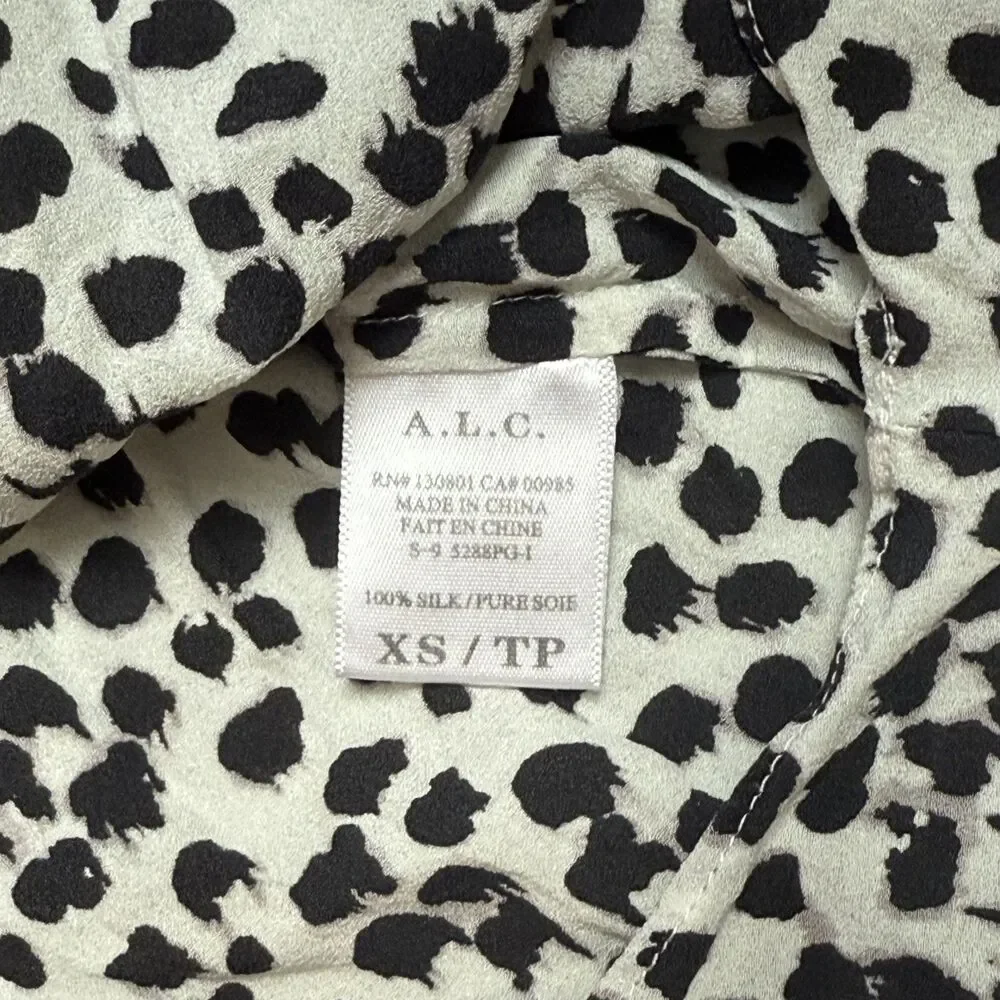 NWOT A.L.C. Animal Print White Black One Button Front Sleeveless Silk Top Sz XS - Picture 7 of 12